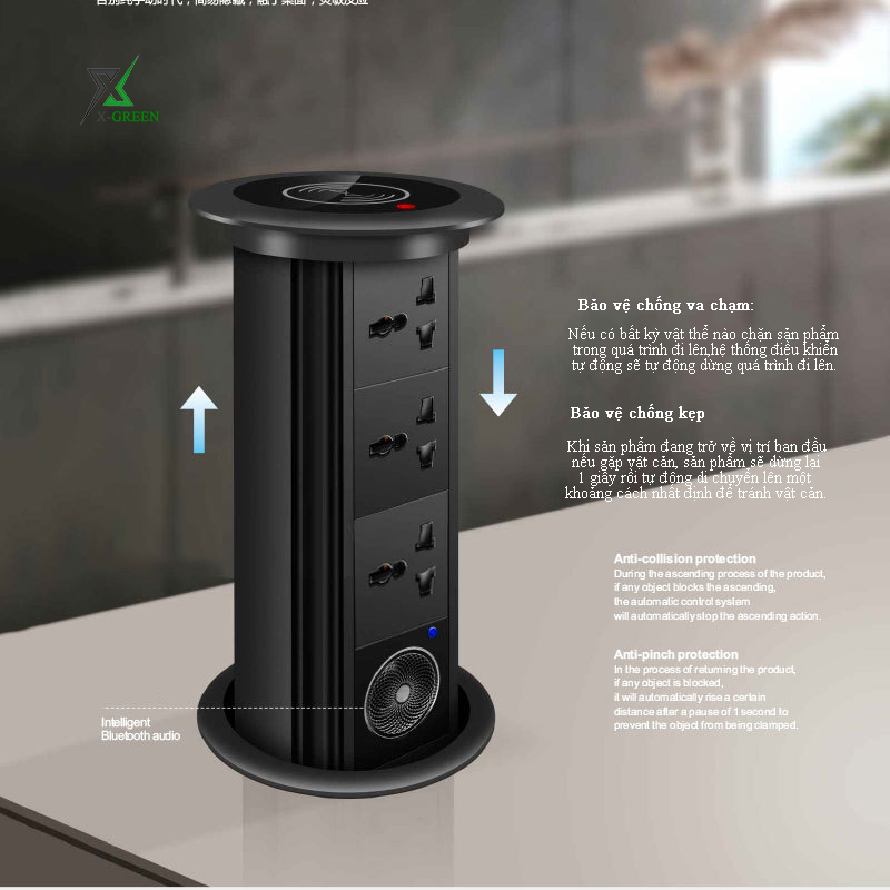 Ổ Cắm Điện Âm Bàn Đảo XGreen LO003 – Công Suất 4000W, Tích Hợp Sạc Nhanh PD & USB 5V 3.1A, Loa bluetooth